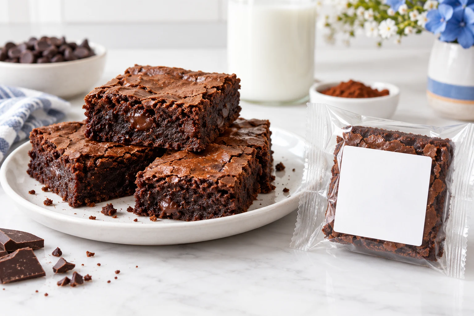 Brownies artesanais com embalagem ilustrativa